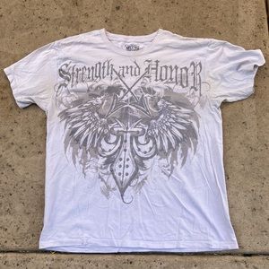 Strength and honor white shirt for men size L